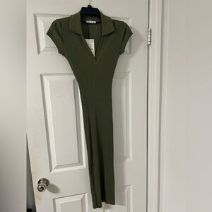 ZARA Olive Ribbed Midi Dress